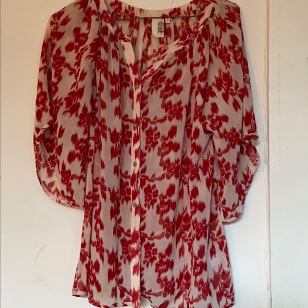 Anthropologie red and white floral shirt